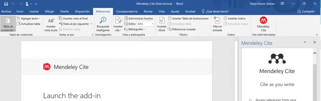 Mendeley Cite en Word